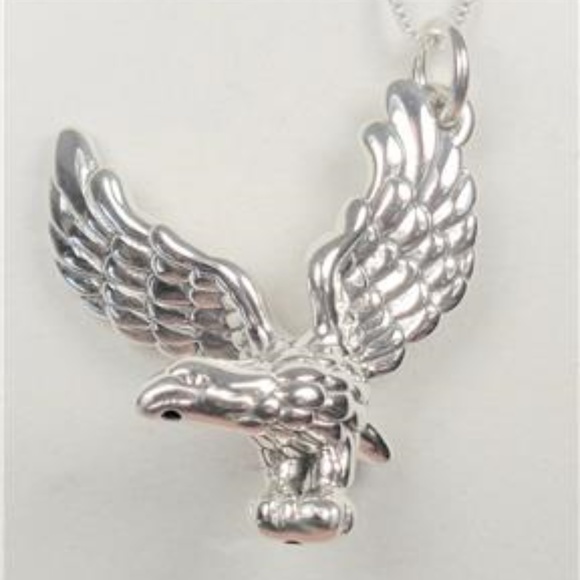 STERLING SILVER LARGE FLYING EAGLE BIRD NECKALCE